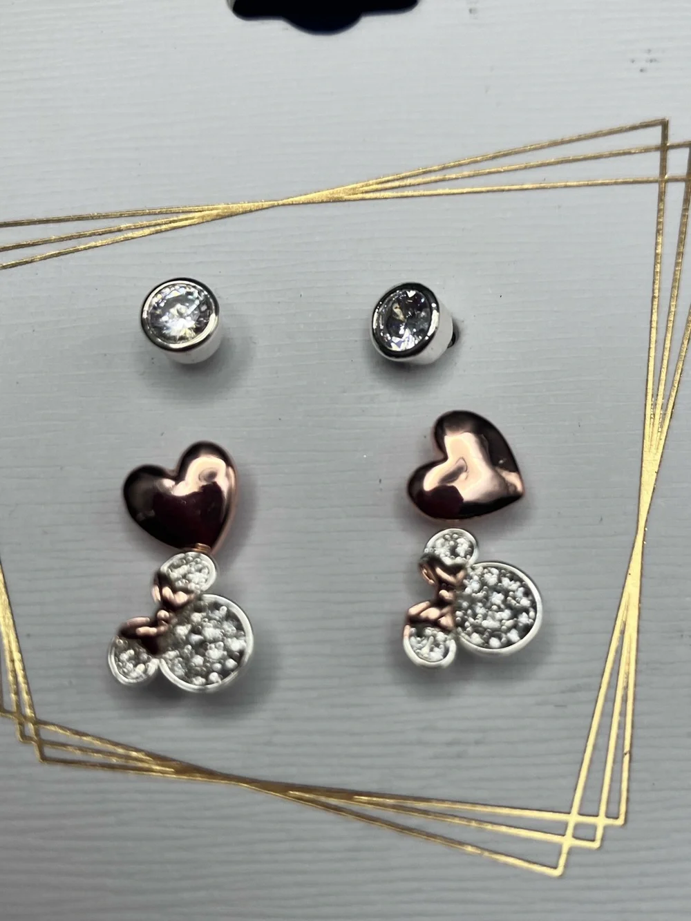 Disney Rose Gold and Clear Cubic Zirconia Stud Earring Trio